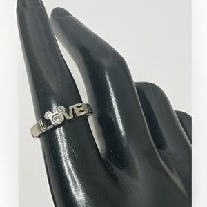 Disney Micky Mouse Ring Sterling Silver Clear CZ "LOVE" Size 8 Vintage